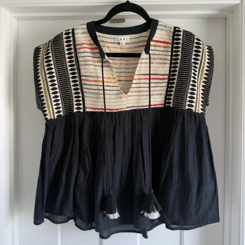 THML Black and Cream Embroidered Blouse - Picture 1 of 5